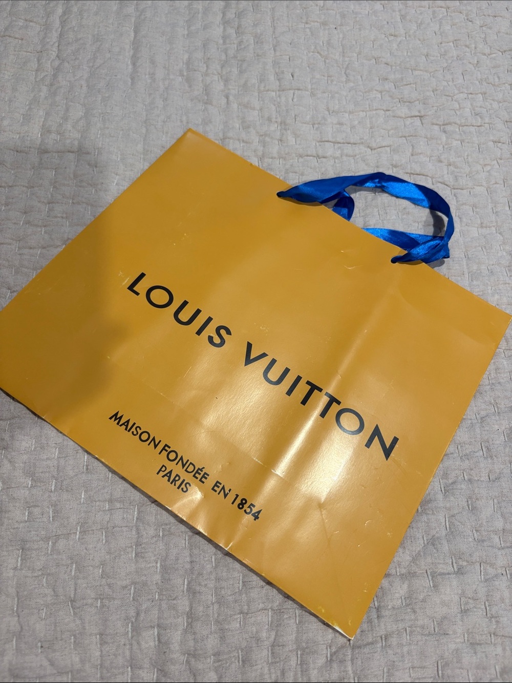 Louis Vuitton Yellow Shopping Tote with Blue Ribbon Handles